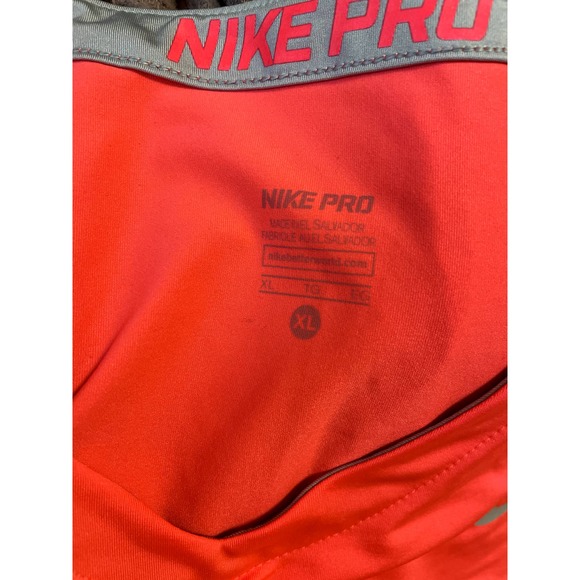 Nike Pro Dri-Fit V Neck Short Sleeve Top Neon Pink Orange Size L - Picture 3 of 6